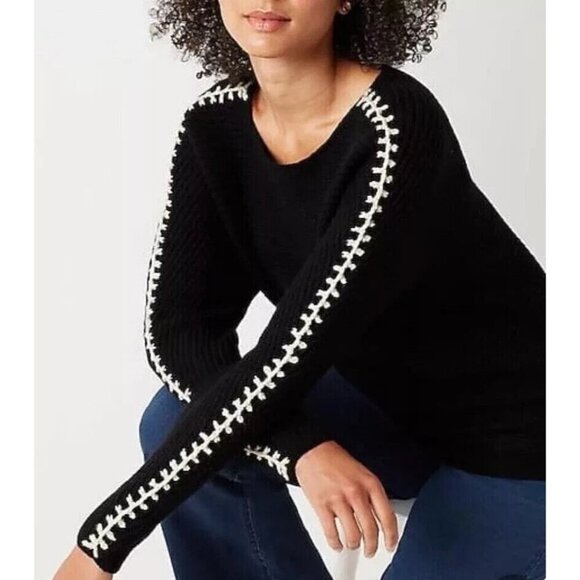 Pure Jill‎ Hand-Stitched Boat-Neck chunky Sweater Black Size Minimalist Size L - Picture 1 of 12